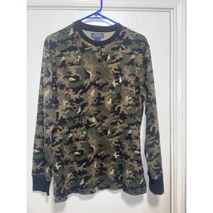 Polo Ralph Lauren Men's Green Camo Waffle Knit Thermal Crewneck TShirt Sz Medium